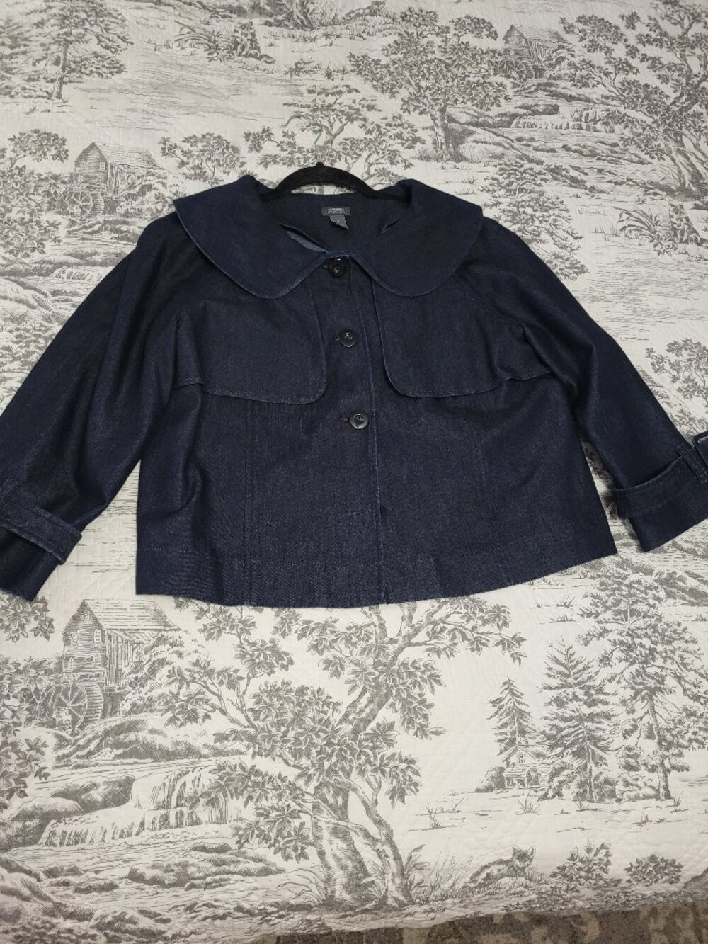 Kenneth Cole Reaction 3/4 Sleeve Denim Jacket with Peter Pan Collar Size 10 EUC